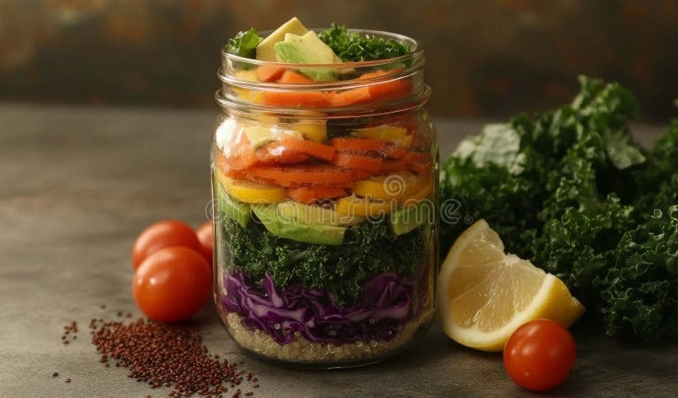mason jars vegetables stock photo